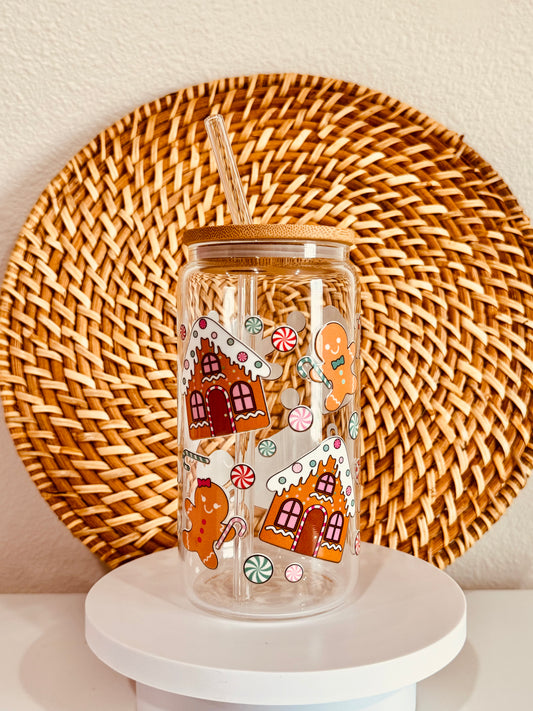 Christmas Ginger Bread House 16oz Glass Cup