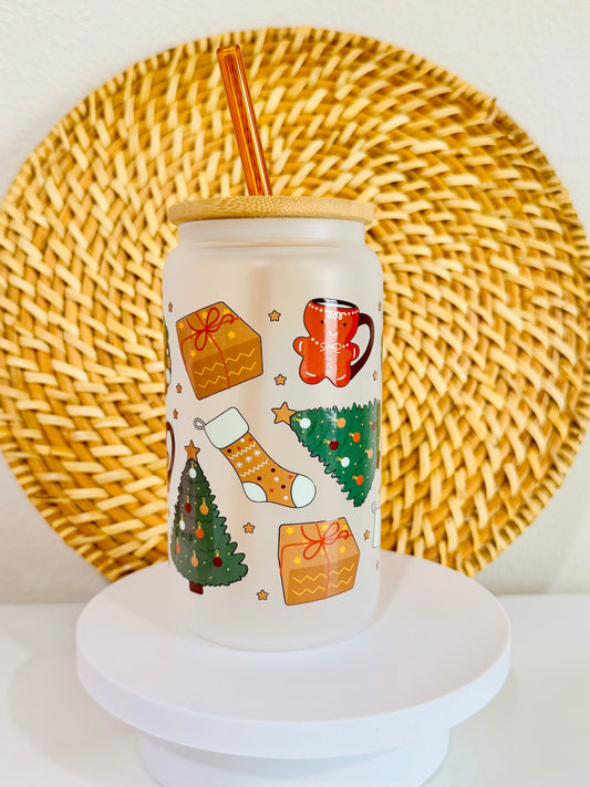 Cozy Christmas 16oz Glass Cup