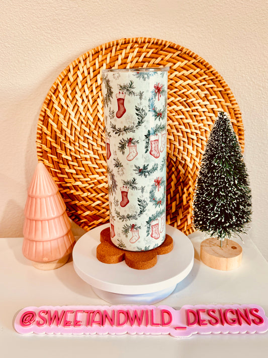 Christmas Stockings & Wreaths 20oz Skinny Tumbler