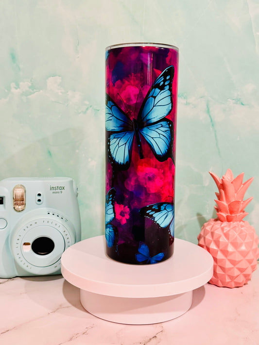 3D Blue Butterflies 20oz Skinny Tumbler