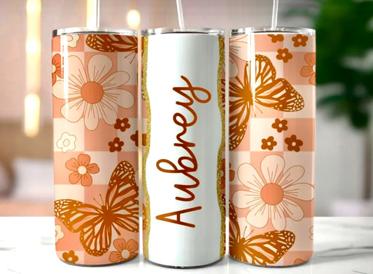 Boho Butterfly Custom Add Your Name 20oz Skinny Tumbler