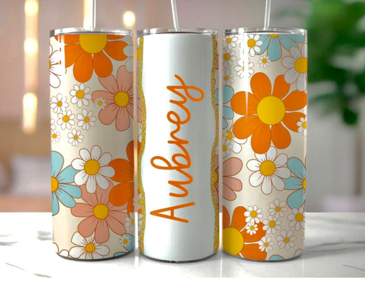 Retro Floral Custom Add Your Name 20oz Skinny Tumbler