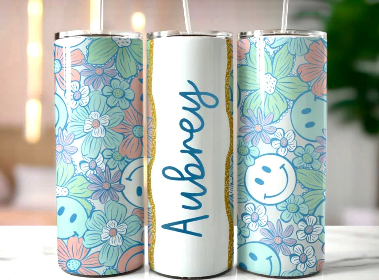 Smiley Retro Custom Add Your Name 20oz Skinny Tumbler